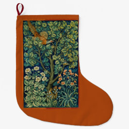 Calcetín Navideño Grande Pájaro Faisán en un Árbol (por William Morris)