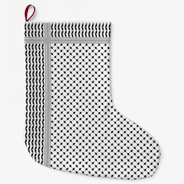 Calcetín Navideño Grande Palestinian Black & White Keffiyeh Stocking (Anverso)
