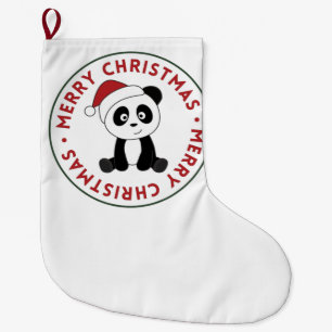 Calcetín Navideño Grande Panda Navidades Nieve Animales De Invierno Pandas