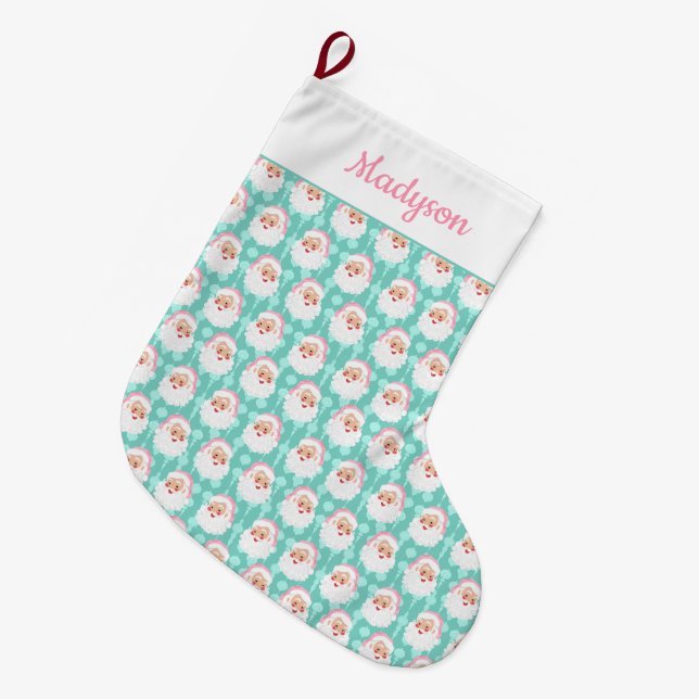 Calcetín Navideño Grande Papá Noel en la Navidad Gorra Rosado (Frente (Colgado))
