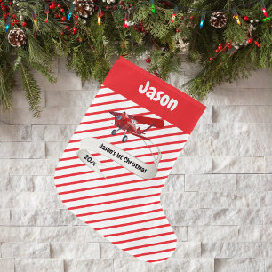 Calcetín Navideño Grande Papá Noel y avión lindos, Primera Navidad, Persona