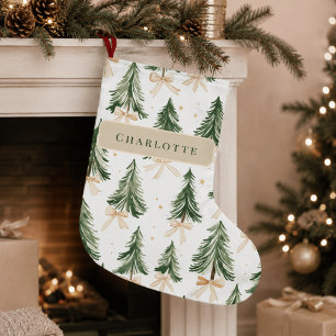 Calcetín Navideño Grande Papel de regalo de árbol de Navidad en acuarela