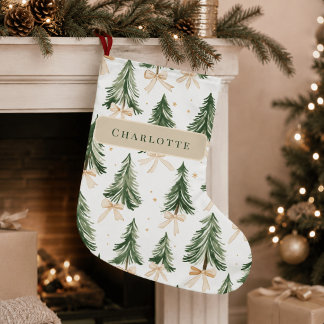 Calcetín Navideño Grande Papel de regalo de árbol de Navidad en acuarela
