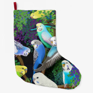 Calcetín Navideño Grande Parakeets de Budgie en el almacenamiento del