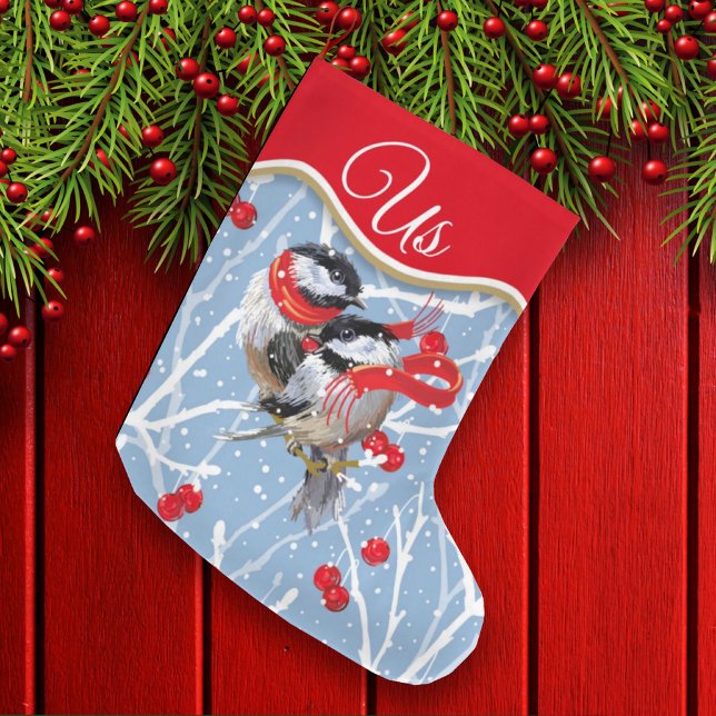 Calcetín Navideño Grande Pareja personalizada de pollitos (Subido por el creador)