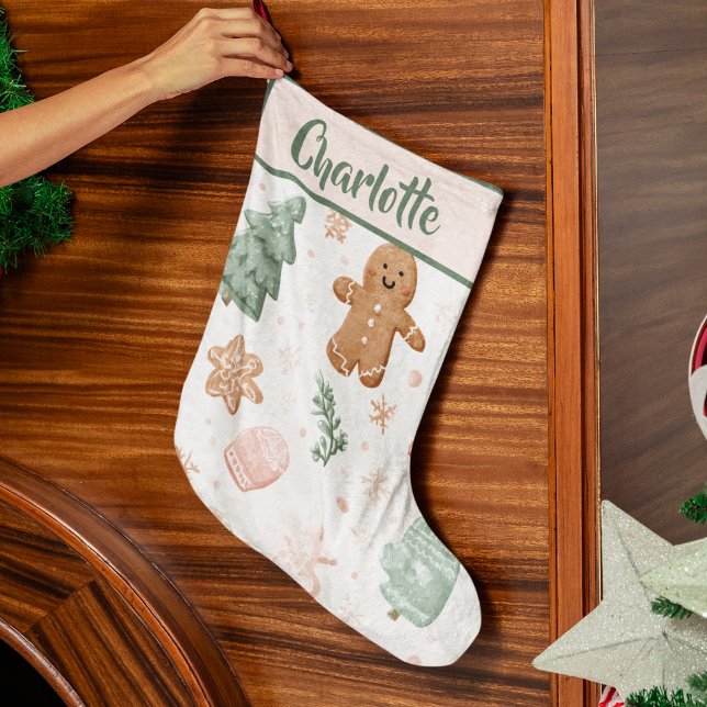 Calcetín Navideño Grande Pastel Joyful Holiday Pattern | Christmas Stocking (Subido por el creador)