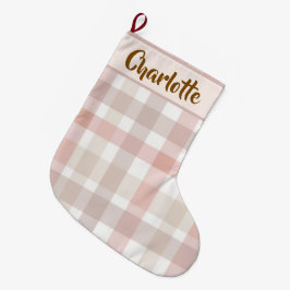 Calcetín Navideño Grande Pastel Pink Holiday Plaid | Christmas Stocking