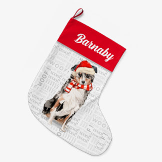Calcetín Navideño Grande Pastor australiano navidad con nombre de perro