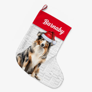 Calcetín Navideño Grande Pastor australiano navidad con nombre de perro