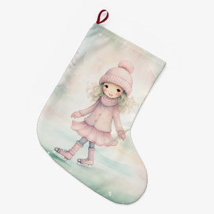 Calcetín Navideño Grande Patinaje sobre escenas de invierno Chica de menta