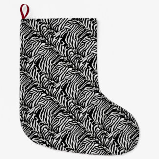 Calcetín Navideño Grande Patrón artístico negro y blanco de camuflaje cebra