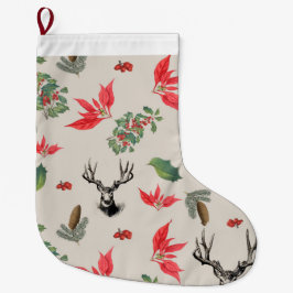 Calcetín Navideño Grande Patrón botánico de Navidad