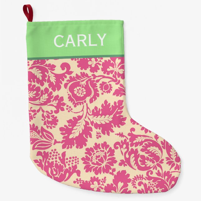 Calcetín Navideño Grande Patrón Chintz Rosa (Anverso)