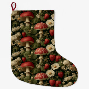 Calcetín Navideño Grande Patrón continuo con Fly Agaric rojo y flores