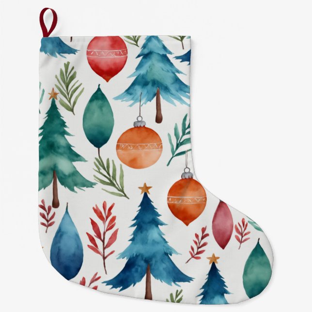 Calcetín Navideño Grande Patrón de árbol de Navidad (Anverso)