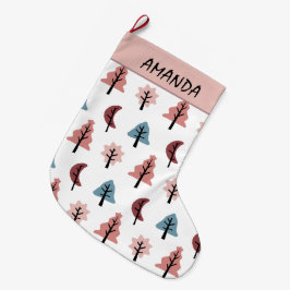 Calcetín Navideño Grande Patrón de árbol de vacaciones moderno - Nombre del