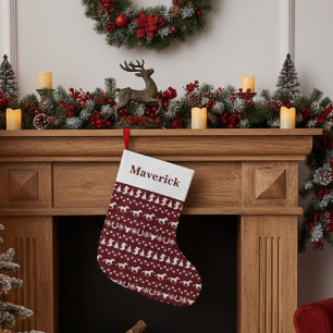 Calcetín Navideño Grande Patrón de caballo de Navidad rústica en rojo