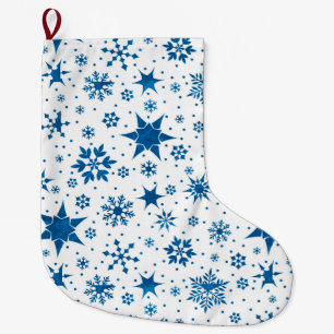 Calcetín Navideño Grande Patrón de Copo de Nieve Azul