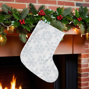 Calcetín Navideño Grande Patrón de copo de nieve Navidades monogramados lev