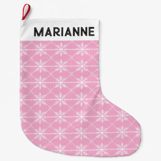 Calcetín Navideño Grande Patrón de copo de nieve rosa pastel
