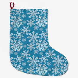 Calcetín Navideño Grande Patrón de copos de nieve en acuarela