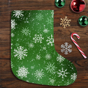 Calcetín Navideño Grande Patrón de copos de nieve verdes Fiesta Vacaciones 