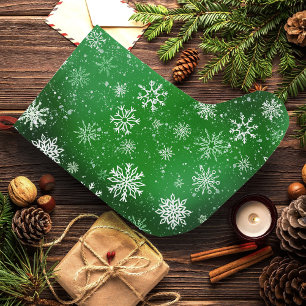 Calcetín Navideño Grande Patrón de copos de nieve verdes Fiesta Vacaciones