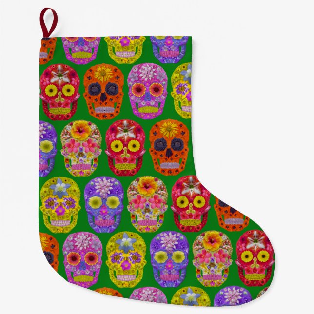 Calcetín Navideño Grande Patrón de descompresión de flores 2018 (Anverso)