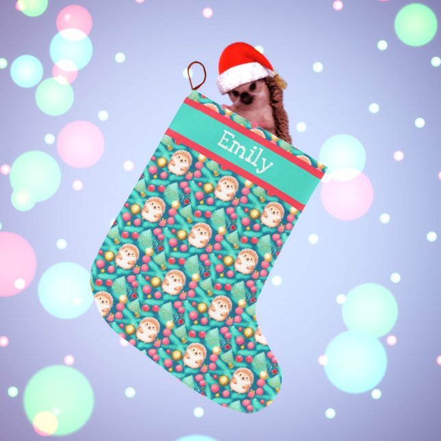 Calcetín Navideño Grande Patrón de edgehog de vacaciones (Subido por el creador)