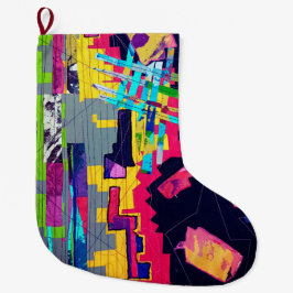 Calcetín Navideño Grande Patrón de estilo de graffiti