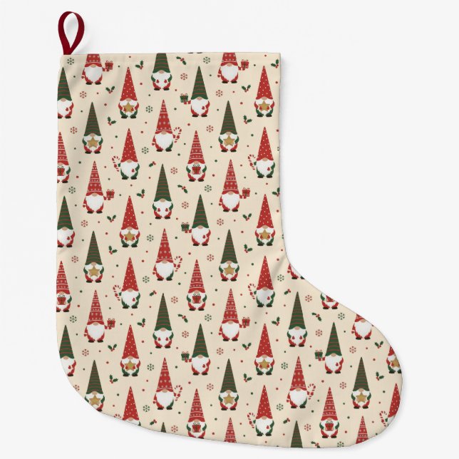 Calcetín Navideño Grande Patrón de fiesta de gnomos de Navidad (Anverso)