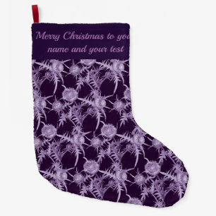 Calcetín Navideño Grande patrón de flor violeta de cardo