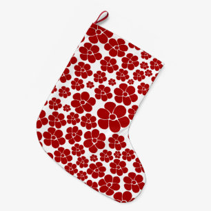 Calcetín Navideño Grande Patrón de flores en rojo y blanco