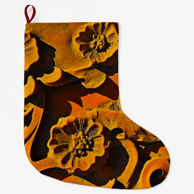 Calcetín Navideño Grande Patrón de flores rusas (Anverso)