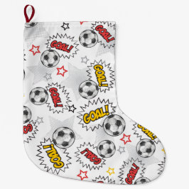 Calcetín Navideño Grande Patrón de gol de fútbol de cómic – Deportes Retro