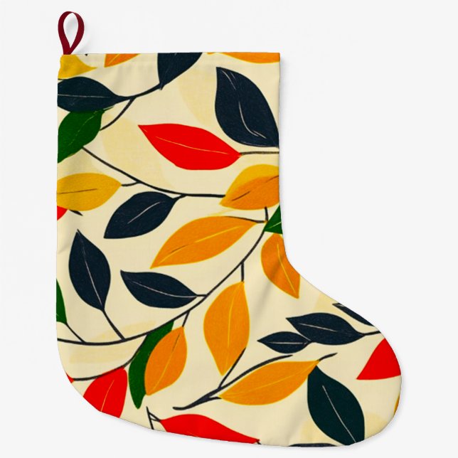 Calcetín Navideño Grande Patrón de hoja (Anverso)