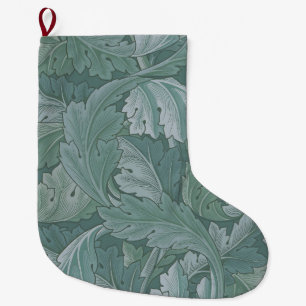 Calcetín Navideño Grande Patrón de hoja de acanto azul teal de William Morr