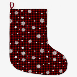 Calcetín Navideño Grande Patrón de Navidad Rojo 
