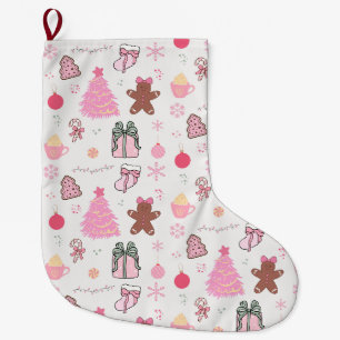 Calcetín Navideño Grande Patrón de Navidad Rosa