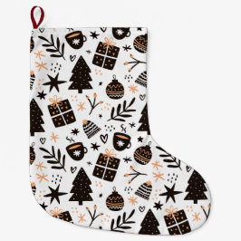 Calcetín Navideño Grande Patrón de Navidades blancos y negros