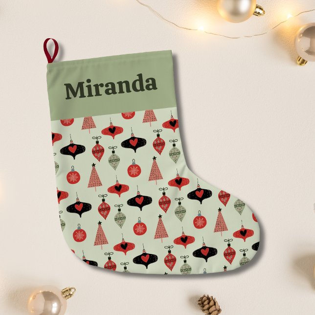 Calcetín Navideño Grande Patrón de ornamentos de Navidad personalizado (Personalized Christmas Ornaments Pattern Large Christmas Stocking)