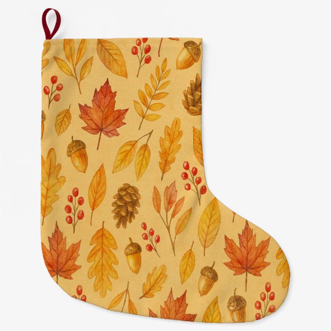 Calcetín Navideño Grande Patrón de otoño natural (Anverso)