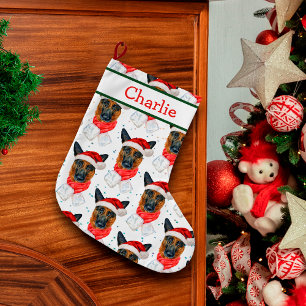 Calcetín Navideño Grande Patrón de pastor alemán lindo nombre del perro