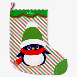 Calcetín Navideño Grande Patrón de pingüino de invierno lindo personalizado
