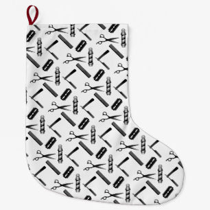 Calcetín Navideño Grande Patrón de polo del barbero blanco y negro