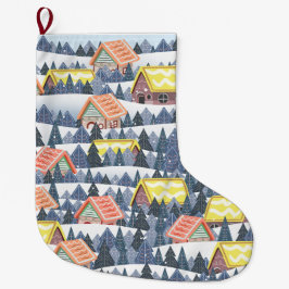 Calcetín Navideño Grande Patrón de pueblo de Navidades Snowley