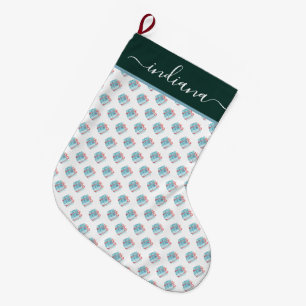 Calcetín Navideño Grande Patrón de regalo envuelto adorable acuarela