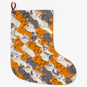 Calcetín Navideño Grande Patrón diagonal del gato negro jengibre