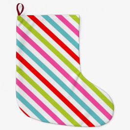 Calcetín Navideño Grande Patrón festivo - Rayas retro de vacaciones