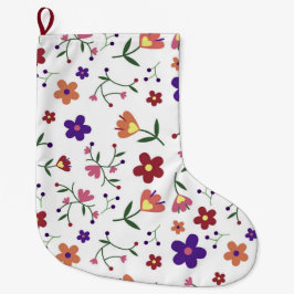 Calcetín Navideño Grande Patrón floral dibujado a mano